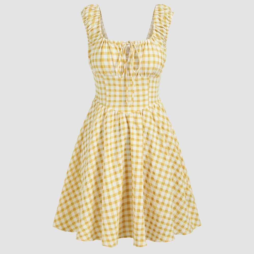Cider Yellow Checkered Mini Dress